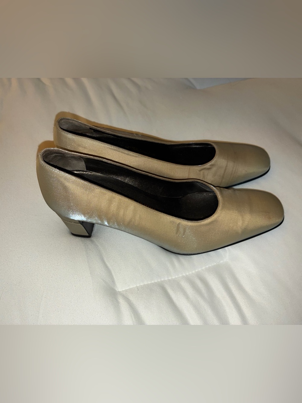 Salvatore Ferragamo Champagne Gold Low Block Heel Pumps